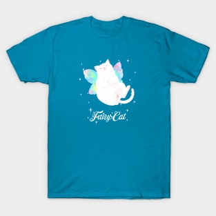 Happy Fairy White Cat (with white text) T-Shirt